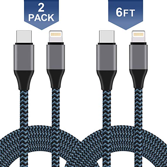 Sundix 2Pack 6ft USB C to Lightning Cable Nylon Braided Charging Syncing Cord Compatible with iPhone X 8 8 Plus 7 7 Plus 6 7s Plus SE Connect MacBook