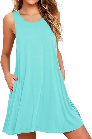 WEACZZY Women Summer Casual Swing T Shirt Dresses Beach Cover Up Loose Dress with Pockets