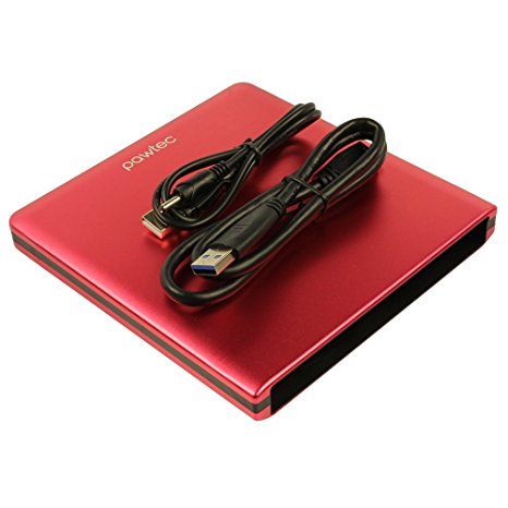 Pawtec Slim Aluminum USB 3.0 External Enclosure For Optical SATA Drive Blu-Ray DVD MAC / PC (Red)