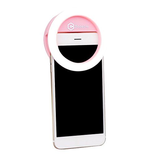 Rechargeable Selfie Light, Bodecin Portable Mini 30 White LEDs Beauty Fill in Ring Light 4 Gears Brightness with USB Charging Cable for iPhone/iPad/Android in Dim Environment(Pink-Rechargeable)