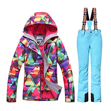 Women's Waterproof Ski Jackets Pants Set Windproof Girls Snowboard Jakets Colorful Printed Snowsuit