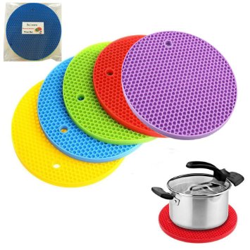 Daixers 5pcs Extra Thick Silicone Trivet Mat, Hot Pads Slip Silicone Insulation Mat For Home Use (5 Colors)