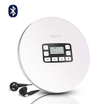 Bluetooth Portable CD Player, HOTT Small Walkman CD Player with LED Display, Anti-Skip/Shockproof, Personal Compact Disc Music Player with Headphones and USB Cable. (White)