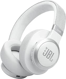 JBL Live 770NC - Wireless Over-Ear Headphones with True Adaptive Noise Cancelling with Smart Ambient, Up to 65 Hours of Battery Life, Comfort-fit Fabric Headband & Carrying Pouch (White)