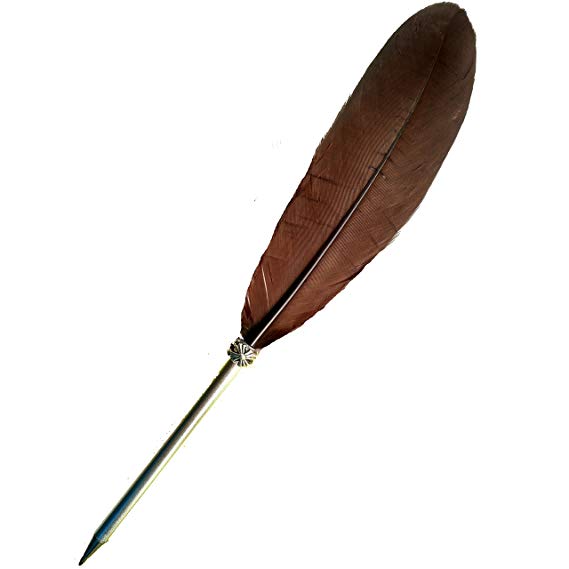 AWESOME Black Ink Feather Quill Ballpoint Pen | Brown