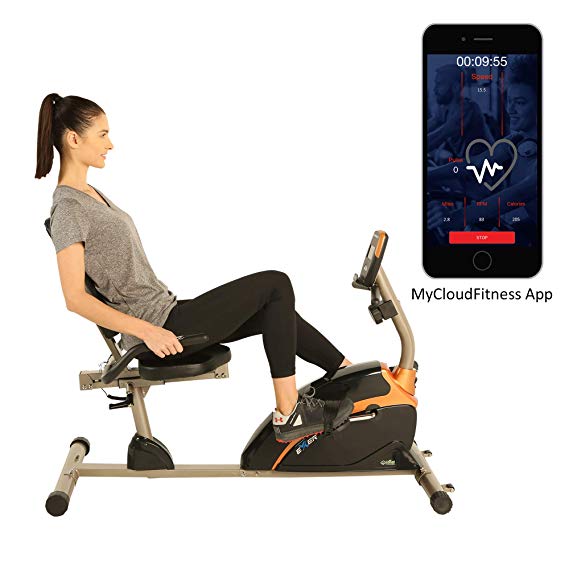Exerpeutic Bluetooth Smart Cloud Fitness High Capacity Recumbent Bike with Goal Setting and Free App