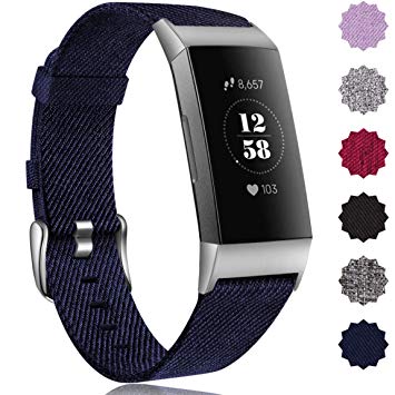 Maledan Bands Compatible with Fitbit Charge 3 & Charge 3 SE Fitness Activity Tracker for Women Men, Breathable Woven Fabric Replacement Accessory Strap