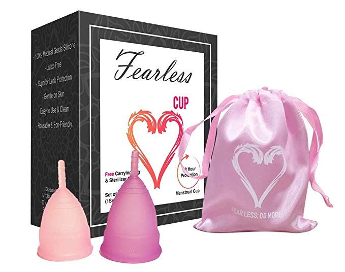 Fearless Cup - Free Carrying Bag and Sterilizer Cup - Set of 2 (1 Small and 1 Large) Menstrual Cups - Great Reusable Alternative Product to Tampons Pads and Sanitary Napkins Period Non-Toxic