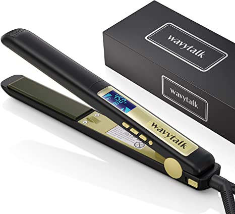 Pro Titanium Flat Iron 2 In 1 Hair Straightener and Curling iron 170℉-450℉ Faster Heating Up Convenient Hair Tools with Dual Voltage LCD Display Matt Black