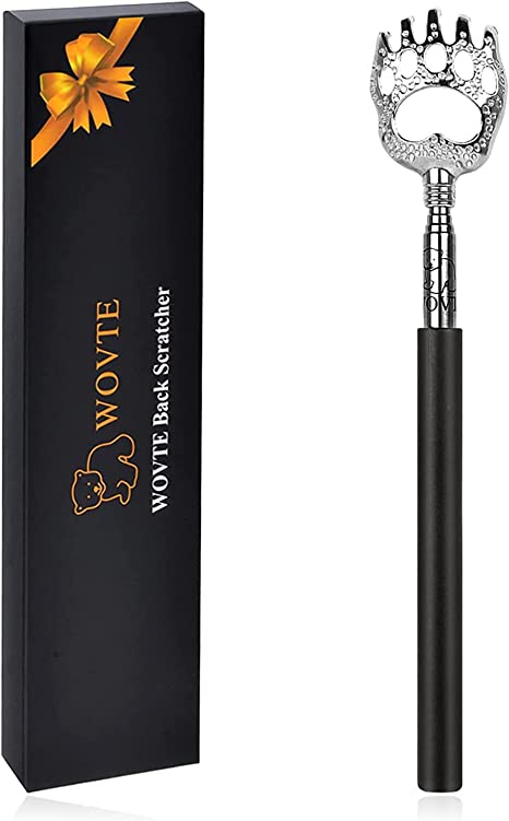 Back Scratcher, WOVTE Bear Claw Telescopic Back Scratcher Portable Extendable Stainless Steel Back Massager for Adults Stocking Fillers for Men Women Itch Relief Black