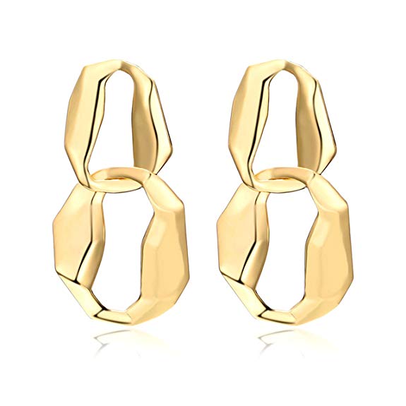 Geerier Gold Dangle Earrings Circle Ring Links Statement Earrings for Women