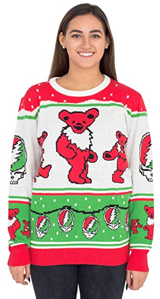 Ripple Junction Grateful Dead Bears with Steal Your Face Ornaments Christmas Sweater