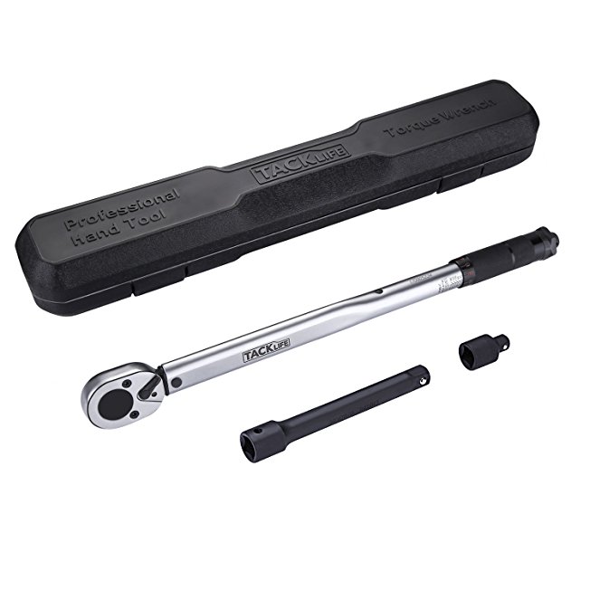 Tacklife HTW2A Torque Wrench, 1/2-inch Drive Click - (10-150 lbf-ft / 13.6-203.5nm) Professional Calibrated Certificated with Socket Extension Bar, Reducer in Case