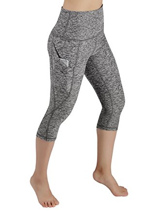 ODODOS High Waist Out Pocket Yoga Capris Pants Tummy Control Workout Running 4 way Stretch Yoga Capris Leggings