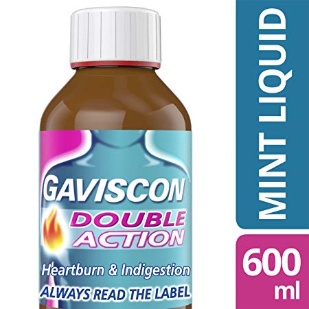 Gaviscon Heartburn and Indigestion Liquid, Double Action, Mint Flavour, 600 ml