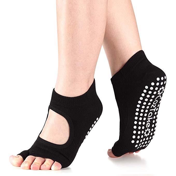 Yoga Socks with Toes for Pilates Barre Ballet Non Slip Toeless Grip Socks Women