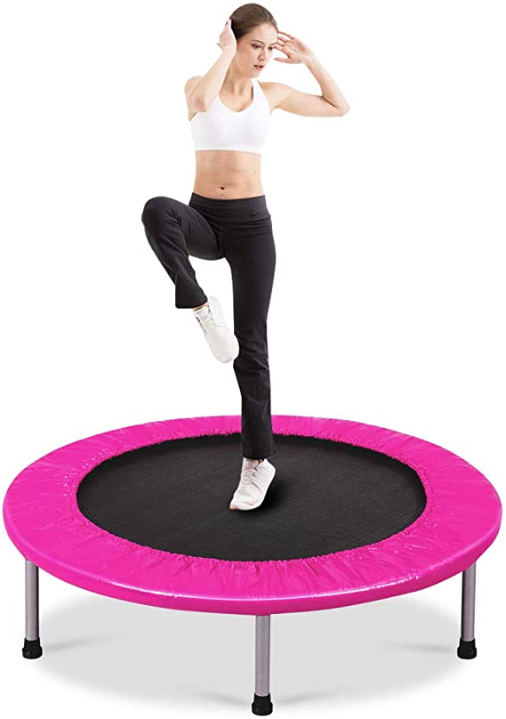 Giantex Mini Fitness Trampoline for Adults and Kids, 38 Inch Rebounder Trampoline, with Padding & Springs Elastic Safe for Indoor Outdoor Exercise Workout, Foldable Exercise Trampoline