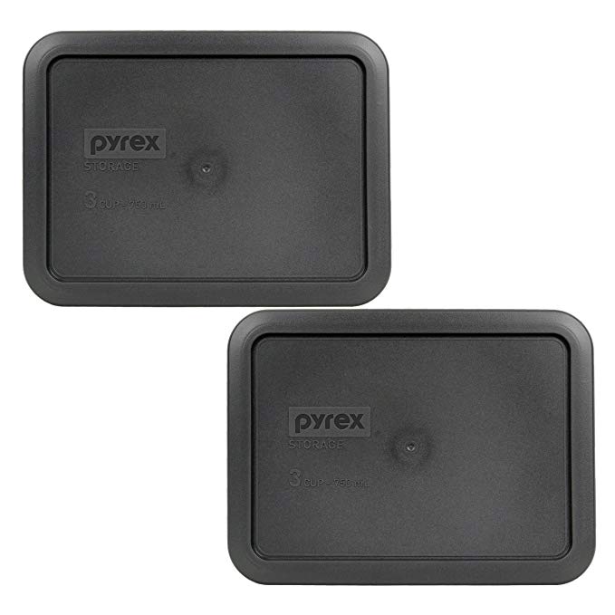 Pyrex 7210-PC Rectangle 3 Cup Charcoal Grey Storage Lid - 2 Pack