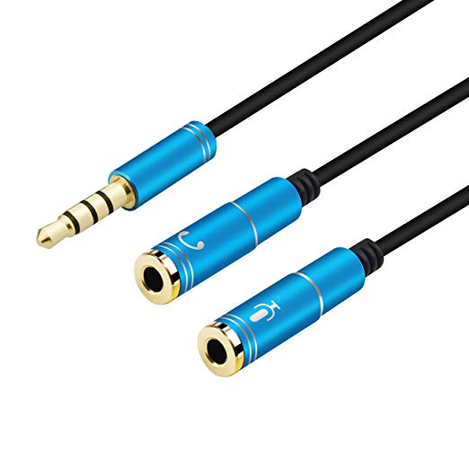 Headset Adapter For Headsets With Separate Headphone And Microphone Plugs 3.5mm Stereo Audio Male to 2 Female Headset Mic Y Splitter Cable Adapter(Blue)
