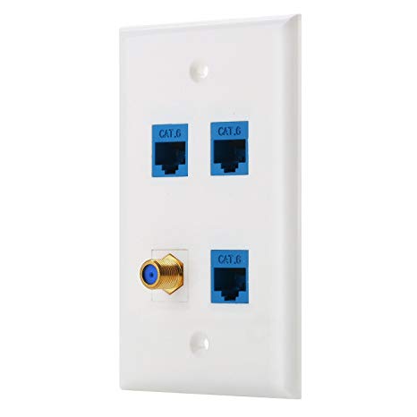IBL-4 port Wall Plate with Gold-plated Coaxial TV Cable F type   3 Port Cat6 Ethernet Female to Female Jack in White