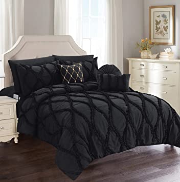 Elegant Comfort Luxury Best, Softest, Coziest 10-PIECE Bed-in-a-Bag Infinity Design Comforter Set, Includes Bed Sheet Set with Double Sided Storage Pockets and Decorative Pillows, King/Cal King, Black