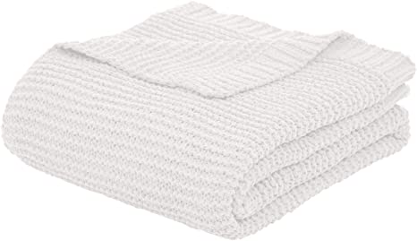 AmazonBasics Knitted Chenille Throw Blanket - 50 x 60 Inches, White