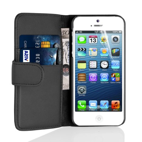iPhone 4 Case - Leather Wallet Flip Cover for iPhone 4 and 4S Black