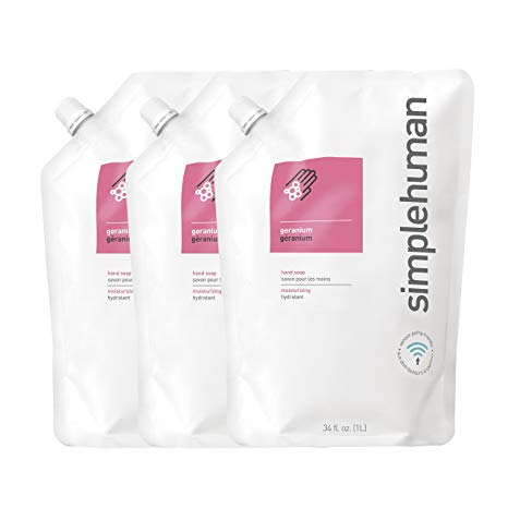 simplehuman Geranium Moisturizing Liquid Hand Soap 34 Fl. Oz. Refill Pouch (Pack of 3)