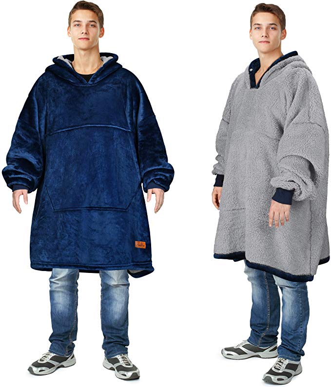 Catalonia Oversized Hoodie Blanket Sweatshirt,Super Soft Warm Comfortable Sherpa Giant Pullover with Large Front Pocket,for Adults Men Women College Teenagers Kids,Blue