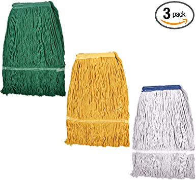 Mop Heads Replacements, 3 Pack Heavy Duty Commercial Cotton String Mops Refills, 14 Inch Wet Mop Headband Looped End String Head Refill for Home Industrial Floor Cleaning, Reusable Dirt Hair Sweeper
