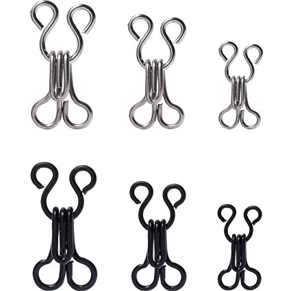 Bememo 50 Set Sewing Hooks and Eyes Closure for Bra and Clothing, Silver and Black, 3 Sizes