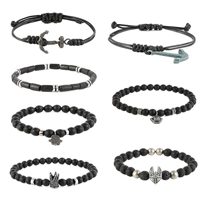 HZMAN Mix 4 Wrap Bracelets Men Women, Hemp Cords Wood Beads Ethnic Tribal Bracelets, Leather Wristbands