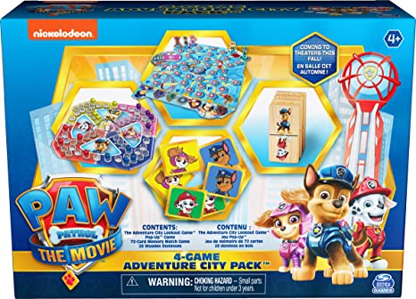 PAW Patrol: The Movie, 4-Game Adventure City Pack Memory Match, Pop-Up, Wooden Dominoes, & Lookout Games, for Kids Aged 4 and up