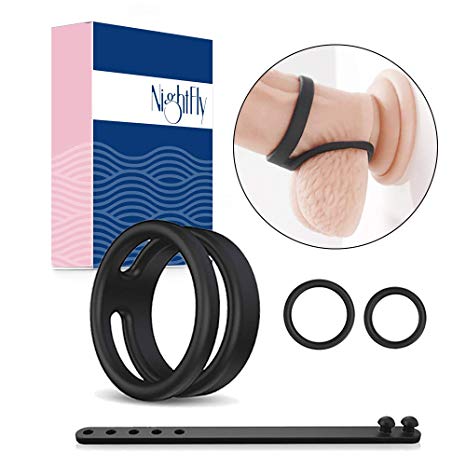 Silicone Penis Ring, 4 Different Size Cock Rings Including Dual Penis Cock Ball Ring, Adjustable Corkring, and 2 Male Dick Rings Better Sex Erection Enhancing and Orgasm Sex Toy for Men or Couples