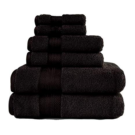 Superior 800 GSM 100% Turkish Cotton Towel Set, 6 Piece, Black