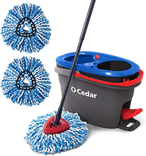 O-Cedar EasyWring RinseClean Microfiber Spin Mop & Bucket Floor Cleaning System with 2 Extra Refills, Grey