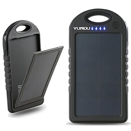 YUNDU Solar Panel Charger 5000mah High Efficient Double Foldable 2.2 W Fast Charging for Apple Samsung Blackberry Tablet (Black)