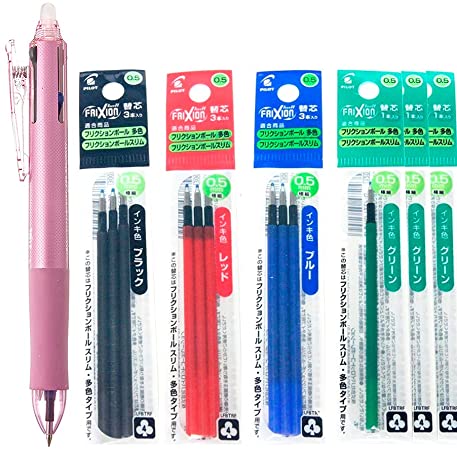 Multifunction Ballpoint Pen, Extra Fine Point 0.5mm, Pink Barrel with Gel Ink Refills (Black/Blue/Red/Green Ink), Extra Fine Point 0.5mm, 6 Packs 12 Refills