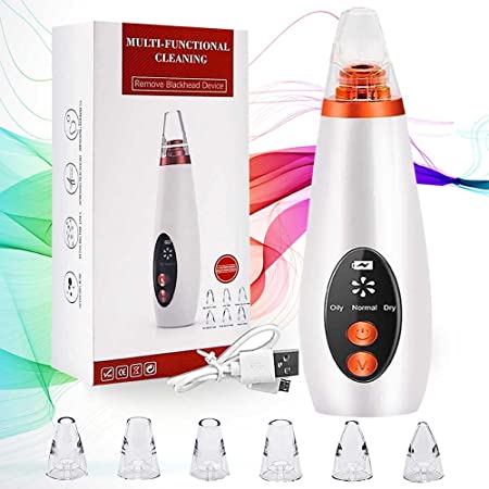 Esarora 6 in 1 Multi-Function Blackhead Remover With Pore & Pimples Cleaner 2022 Upgraded Chargeable Vacuum Machine | With 6 Changeable Functional Heads| Facial Acne Vacuum Skin Care Device for Men & Women (White)