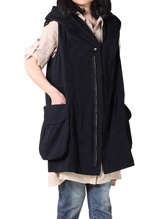 Mordenmiss Women's Sleeveless Coat Vest Hoodie Waistcoat Anoraks with Big Pockets
