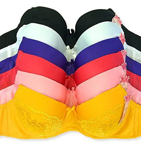 WHITE APPAREL Removable Straps Solid Colors With Lace Detail Bras (Pack of 6)
