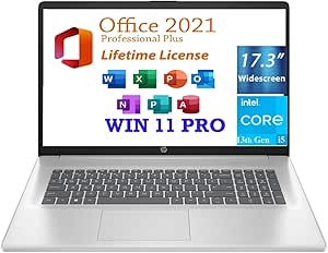 HP Newest 17.3" HD  Business & Student Laptop, 13th Gen Intel Core i5-1334U (10cores,12 Threads), 16GB RAM, 512GB SSD, with Free Lifetime Office 2021, WiFi 6, Type C, Windows 11 Pro, Natural Silver