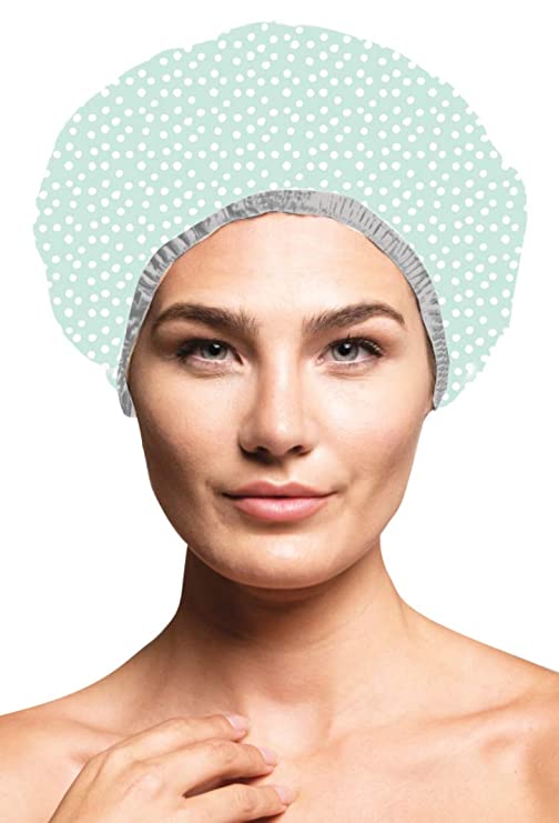 Betty Dain Socialite Collection Terry Lined Shower Cap, Waterproof Nylon Exterior, Reversible Design for Shower or Sleeping Cap, Oversized for All Hair Lengths, Elasticized Hem, Mint To Be