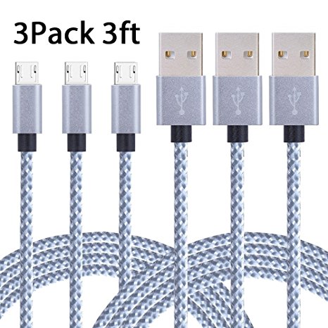 Vanzon Micro USB Cable,3Pack 3FT Nylon Braided High Speed 2.0 USB to Micro USB Charging Cables Android Fast Charger Cord for Samsung Galaxy S7 Edge/S6/S5/S4,Note 5/4,HTC,LG,Tablet (Gray White)