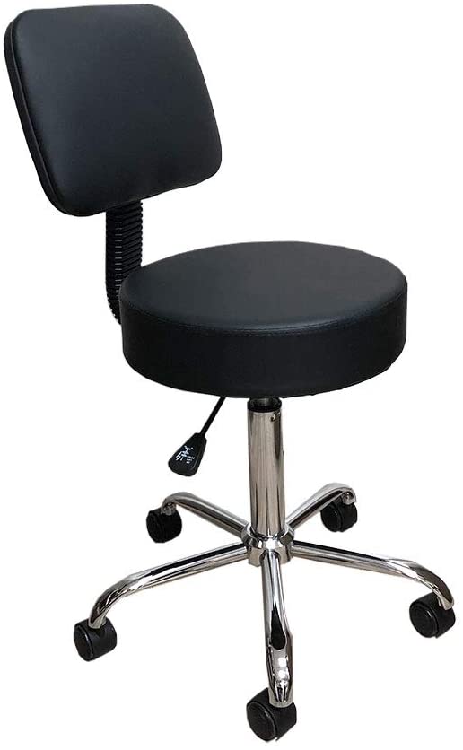 Deluxe Round Height Hydraulic Adjustable Rolling Stool, Great for Spa Facial Massage Tattoo Doctor Technician Office or Home use (Black with backrest)