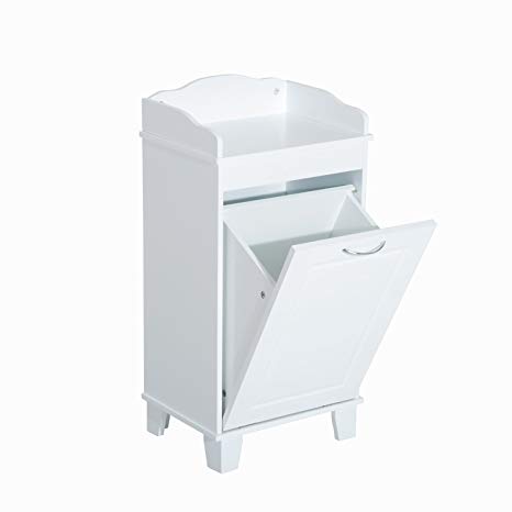 HomCom Wooden Bathroom Laundry Hamper Cabinet - White