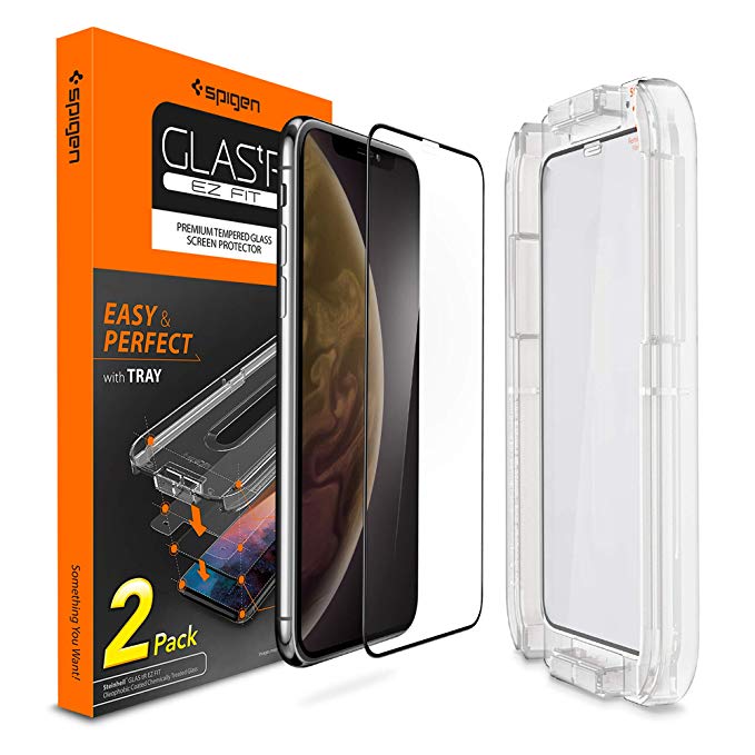 Spigen, 2Pack, iPhone XR Screen Protector (6.1"), EZ FIT, Installation Kit Included, Premium 9H Tempered Glass, Case Friendly, Full Coverage, Face ID Compatible, Ultra Clear, 6.1 inch, iPhone XR Screen Protector Glass (2018) (064GL25168)