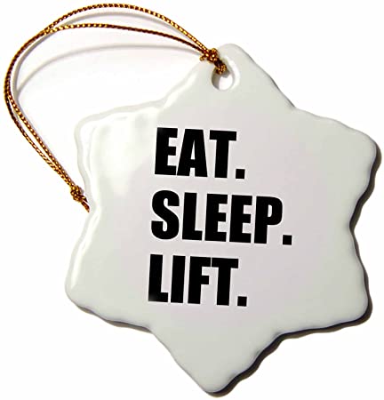 3dRose orn_180419_1 Eat Sleep Lift-Weightlifting-Weight Lifting Fitness Body Building-Snowflake Ornament, Porcelain, 3-Inch