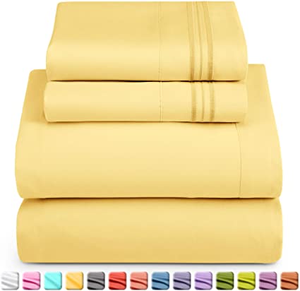 Nestl Luxury Queen Sheet Set - 4 Piece Extra Soft 1800 Microfiber-Deep Pocket Bed Sheets with Fitted Sheet, Flat Sheet, 2 Pillow Cases Hotel Grade Comfort and Softness - Custard Mallow Yellow