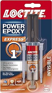 Loctite Colle Power Epoxy Express 2 Minutes, Colle epoxy en tubes 2x 11 ml, colle forte résistante, colle résine epoxy transparente